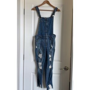 Hollister Super Skinny Crop Overall Vintage Stretch Blue Denim